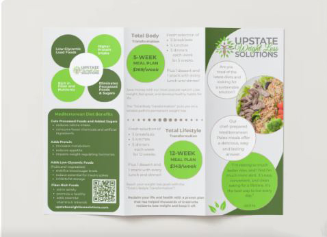 Brochure for Saskatoon Restaurant's Meal Delivery Program for Weight Loss